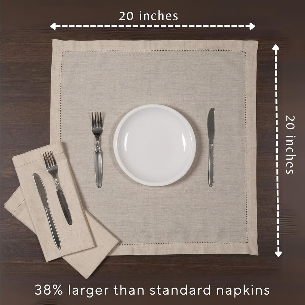 Cloth Dinner Napkins in Cotton Flax Fabric with Hemstitched & Tailored Mitered C - Picture 2 of 10